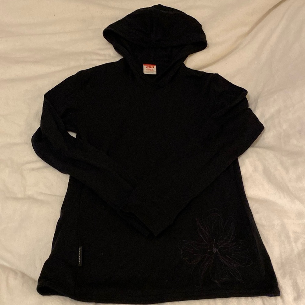 small black icebreaker merino wool zephyr hoody base layer 260